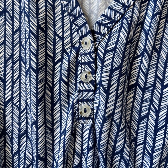 French Grey Geometric Fit & Flare Dress Navy Blue White Womens Large Soft Comfy - Picture 5 of 13